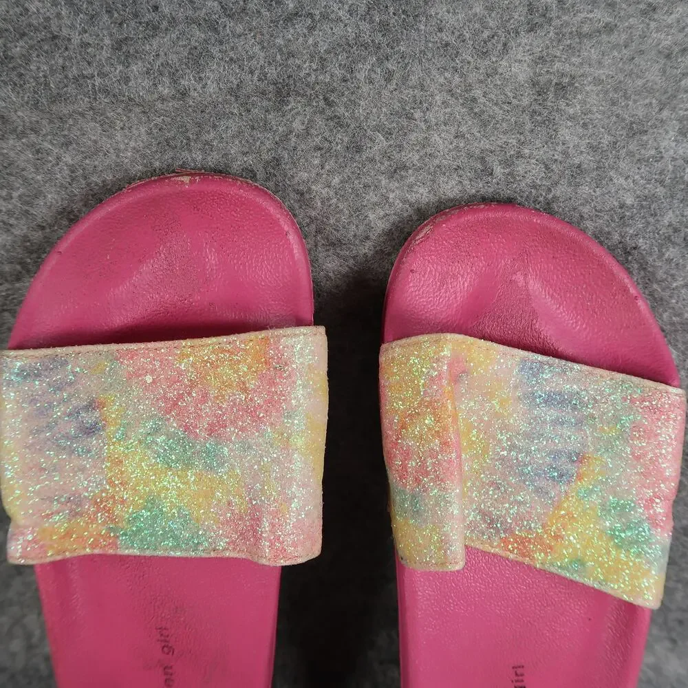 Madden Girl Shoes Kids 1 Sandals Slides Slip On Glitter Multicolor Pink Casual